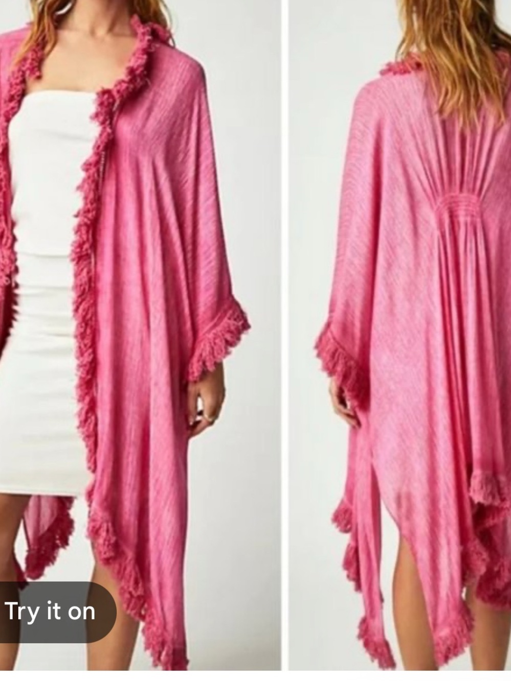 Free people Fringed Pink Open Front Kimono Wrap